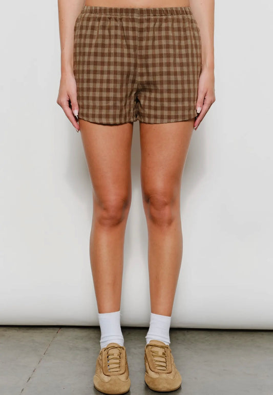 brown gingham shorts
