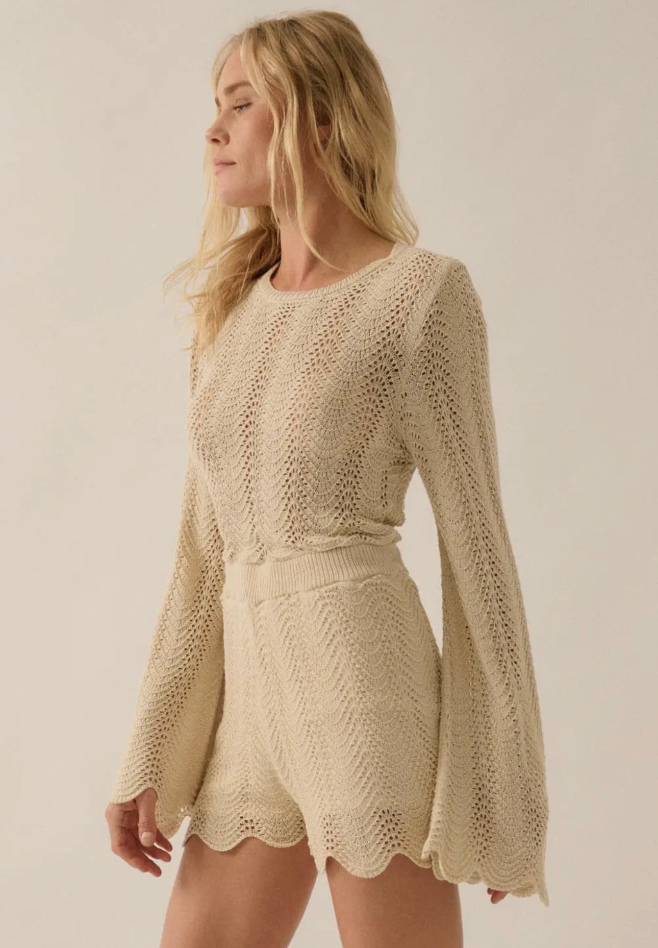 Crochet long sleeve romper