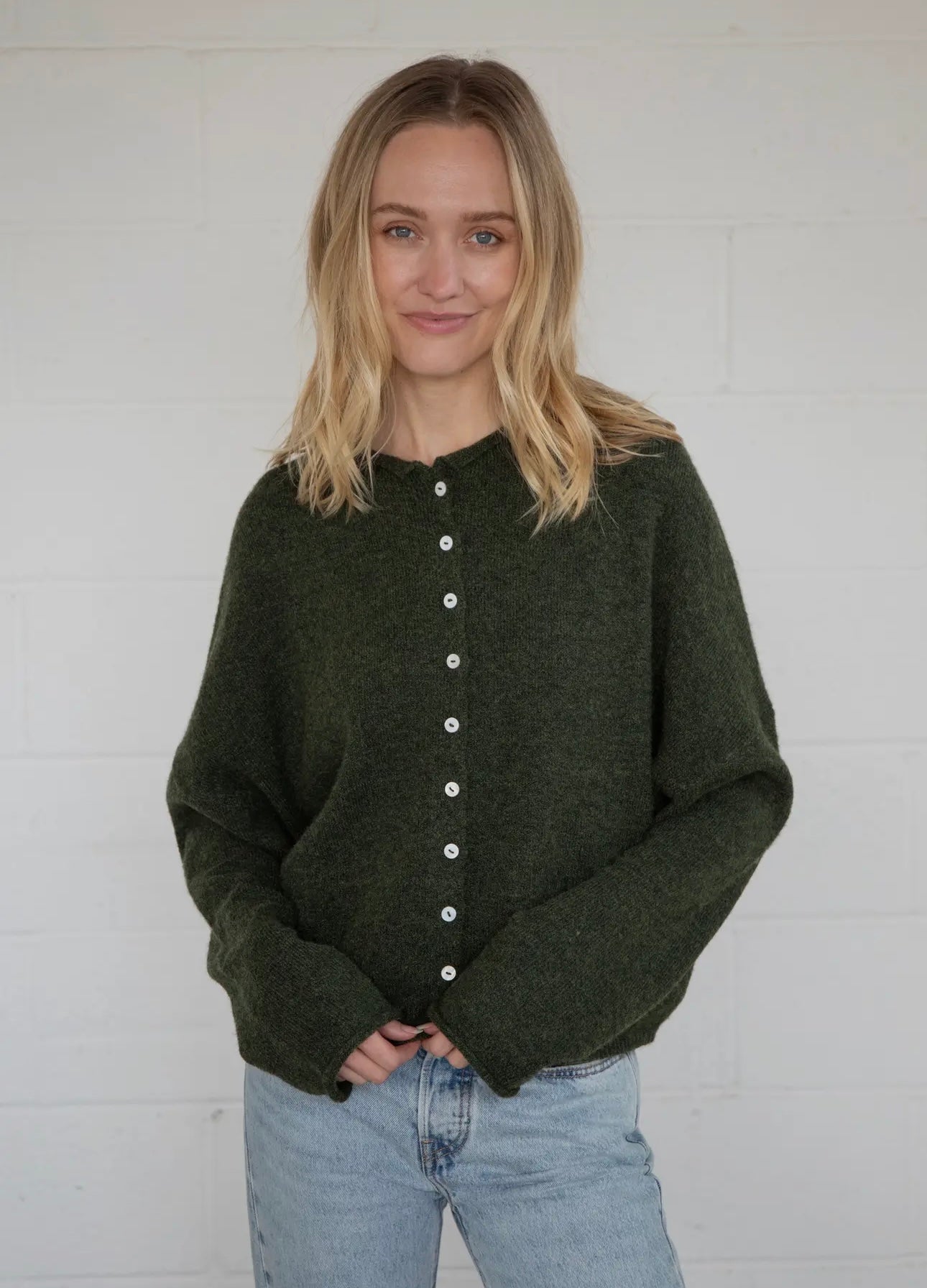 dark green cardigan