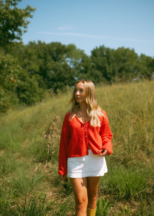 Red cardigan