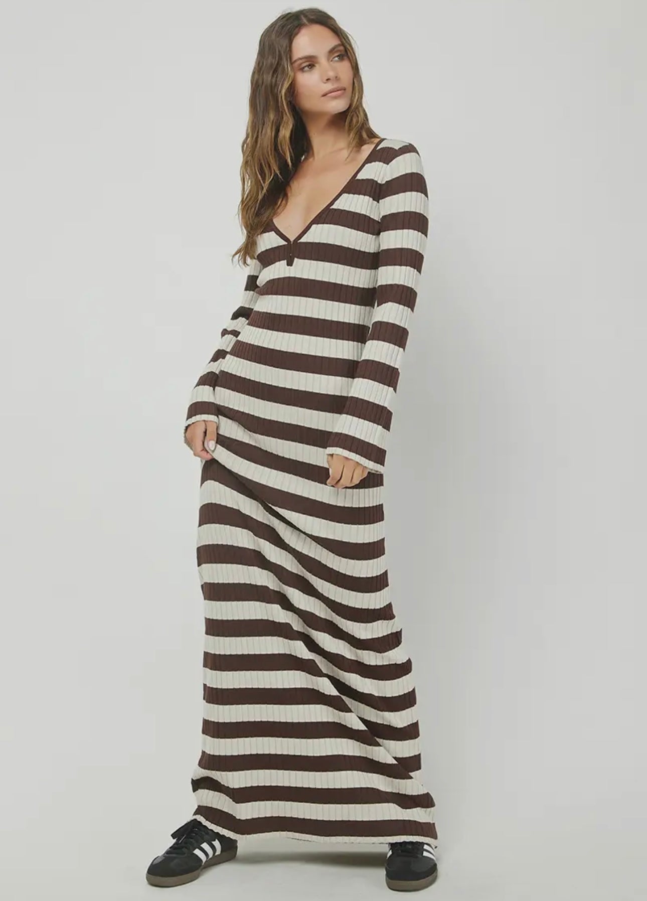 Striped long sleeve maxi dress