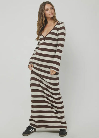 Striped long sleeve maxi dress