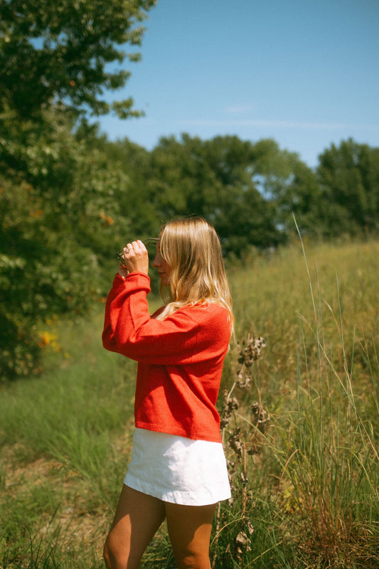 Red cardigan