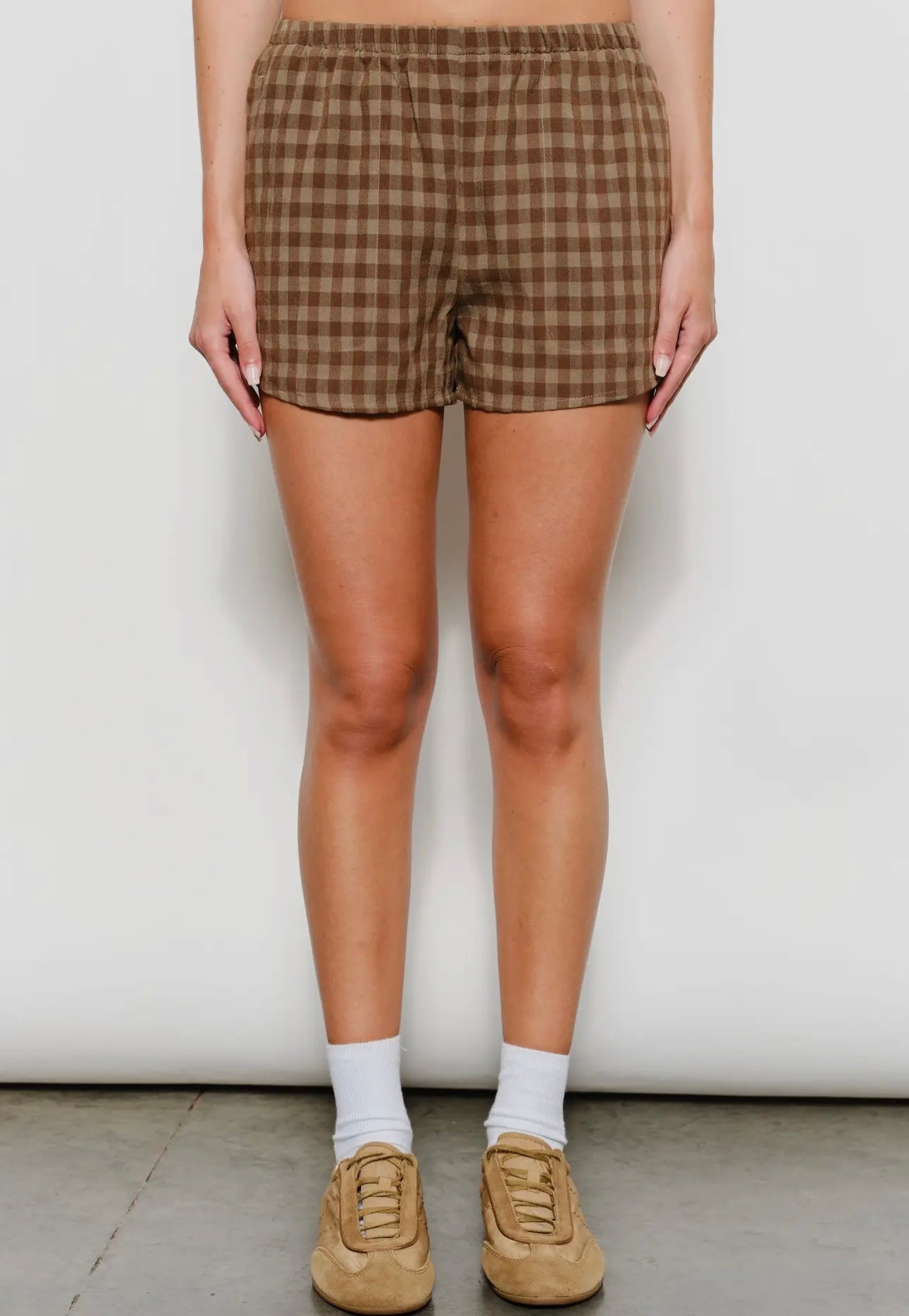 brown gingham shorts