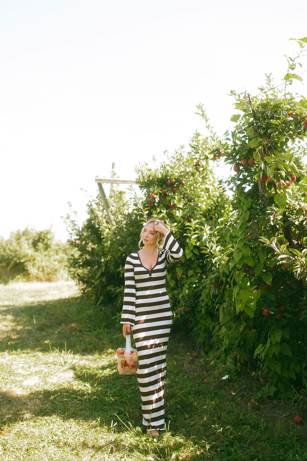 striped long sleeve maxi dress