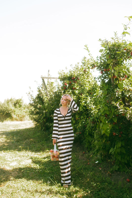 striped long sleeve maxi dress