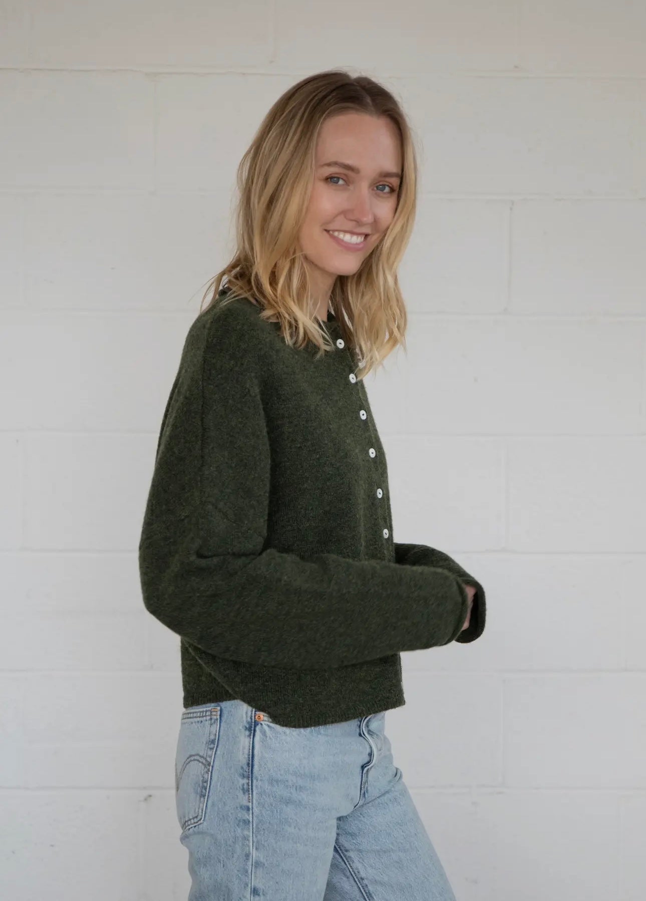 dark green cardigan