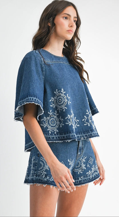 Indigo Bloom Denim Top