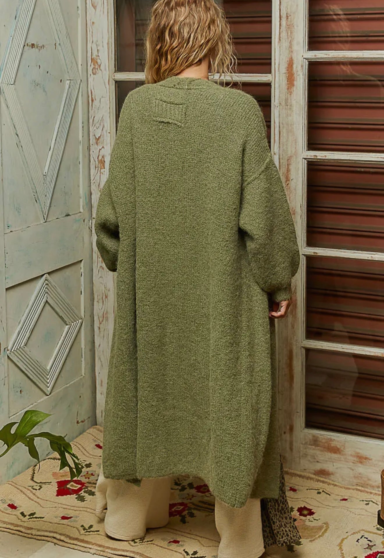 oversized long green cardigan