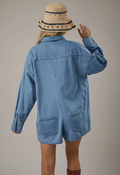 long sleeve denim romper