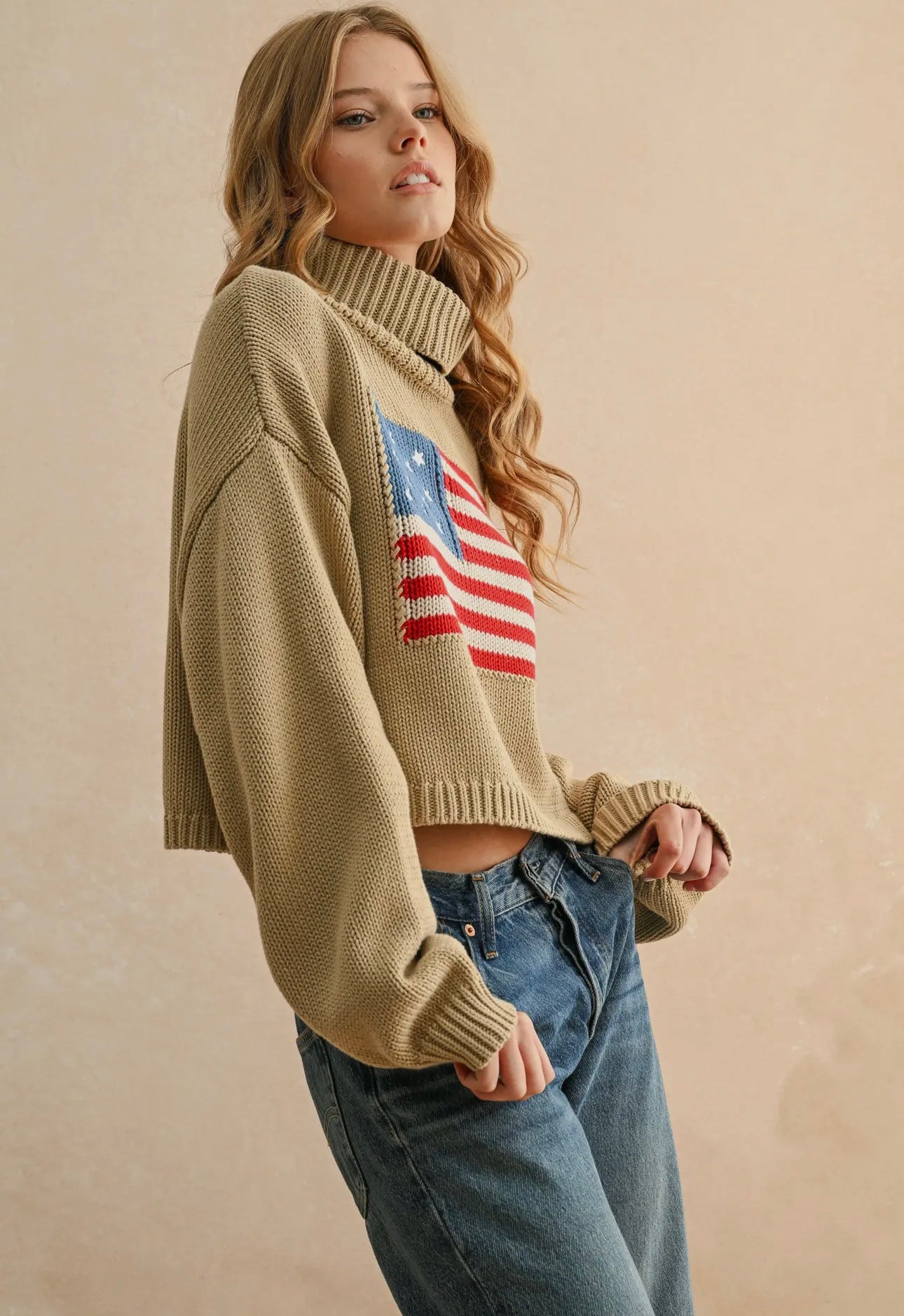 beige American flag sweater