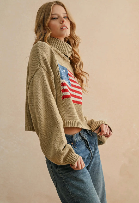 beige American flag sweater