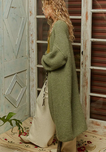 oversized long green cardigan