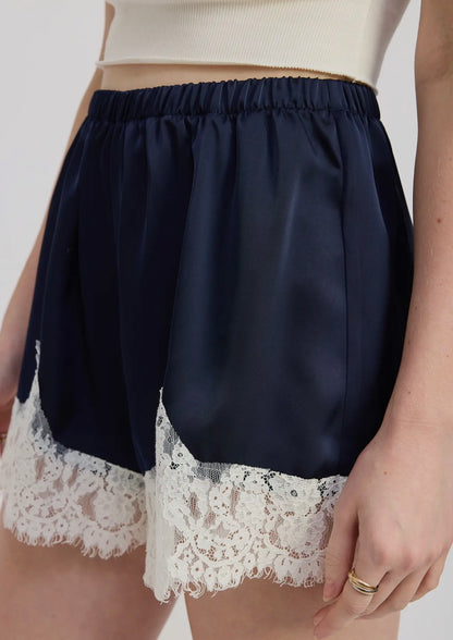 navy satin shorts