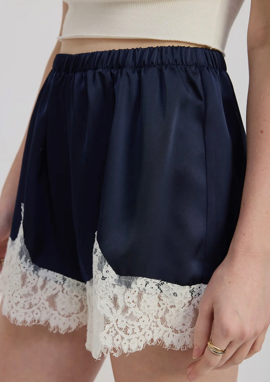 navy satin shorts